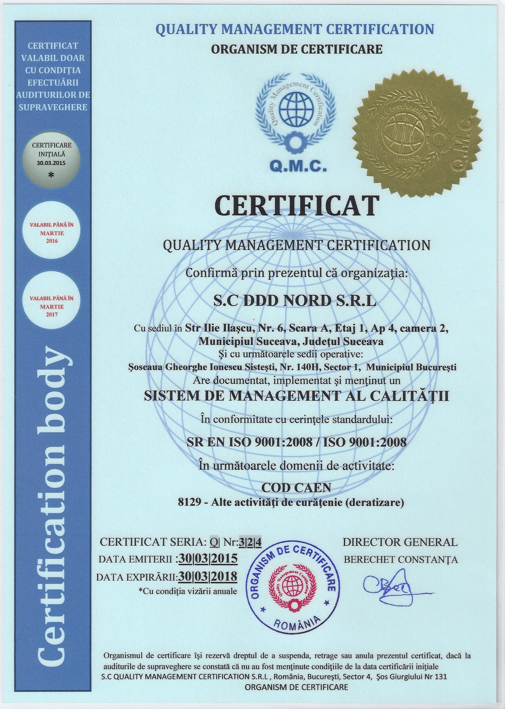 Certificat Quality Management RO